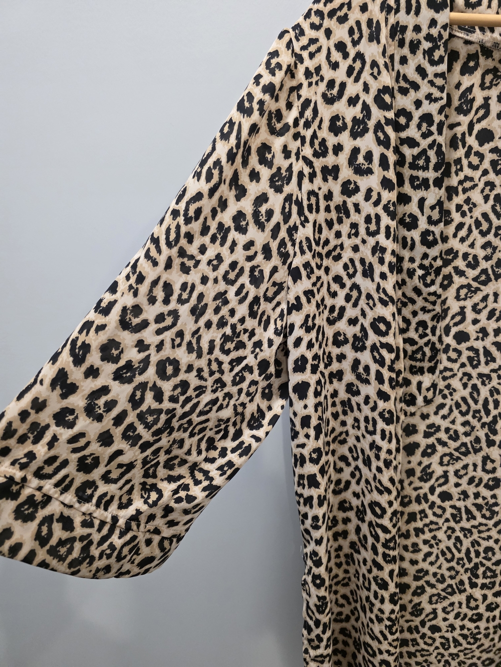 Tahari Leopard Print Open Front Kimono Cardigan Cover Up L/XL Beige Black - Picture 3 of 9